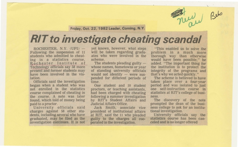 RIT to investigate cheating scandal