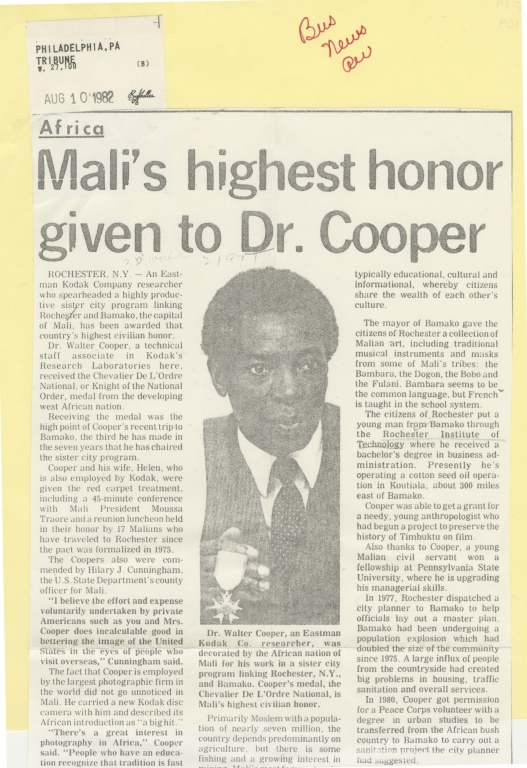 Mali's highest honor given to Dr. Cooper