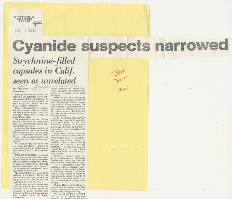 Cyanide suspects narrowed