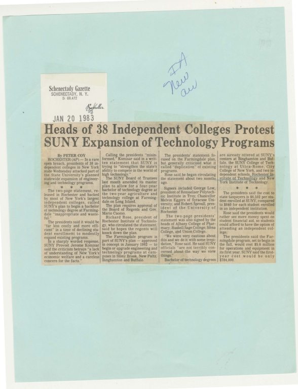 Heads of 38 independent colleges protest SUNY expansion of technology programs