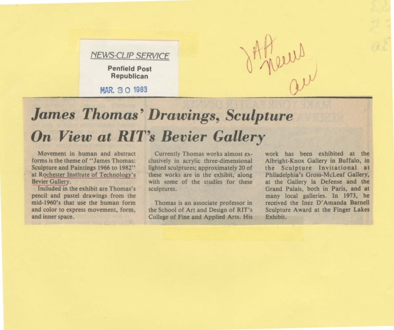 James Thomas' drawings, sculpture on view at RIT's Bevier gallery