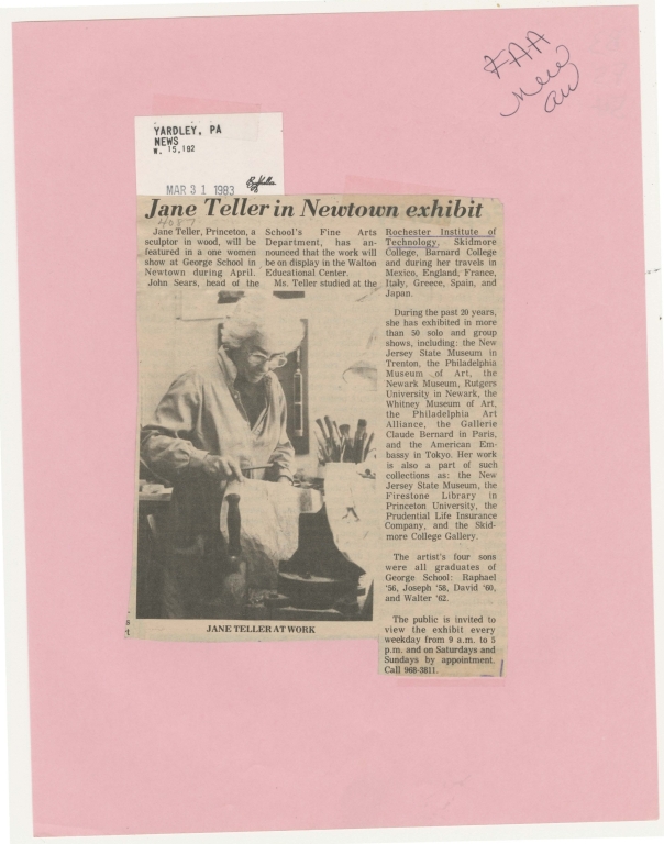 Jane Teller in Newtown exhibit