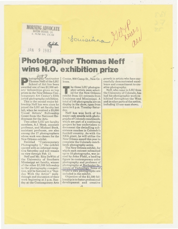 Photographer Thomas Neff wins N.O. exhibition prize