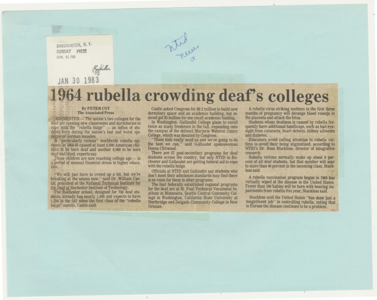 1964 rubella crowding deaf's colleges