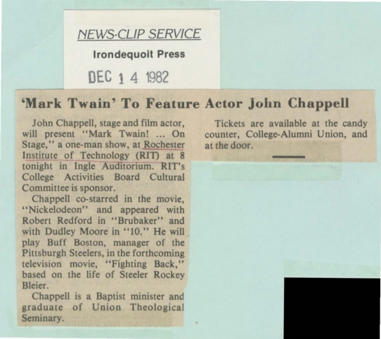 Mark Twain' to feature actor John Chappell