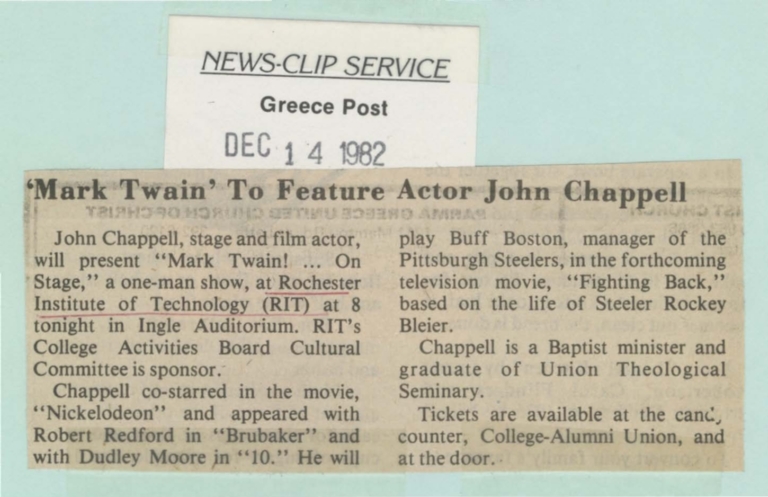 Mark Twain' to feature actor John Chappell