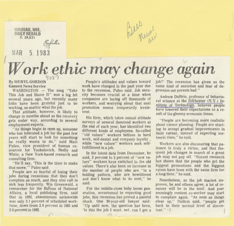 Work ethic may change again