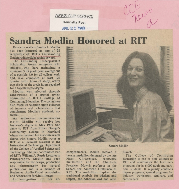Sandra Modlin honored at RIT