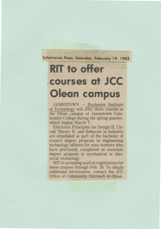 RIT to offer courses at JCC Olean campus