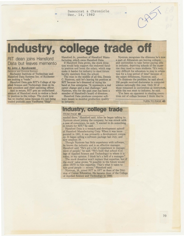 Industry, college trade off