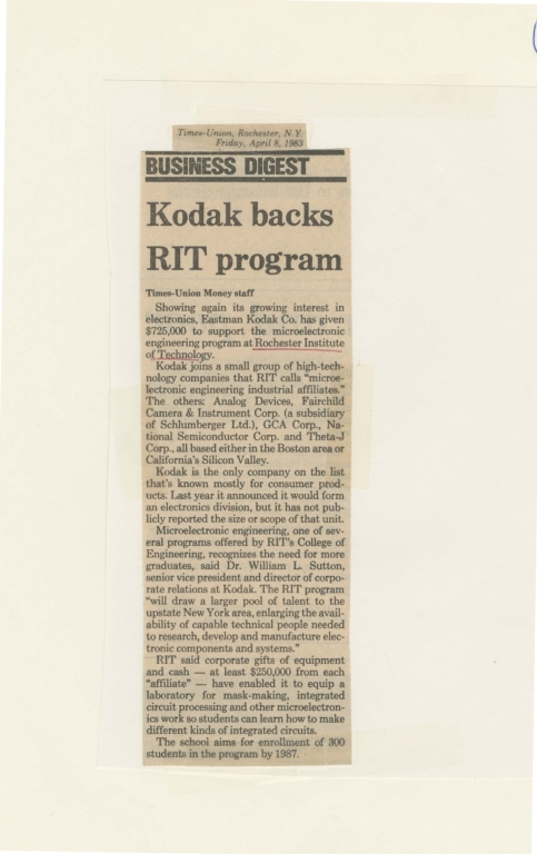 Kodak backs RIT program