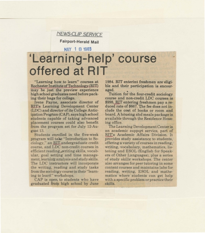 Learning-help' course offered at RIT