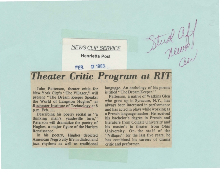 Theater critic program at RIT