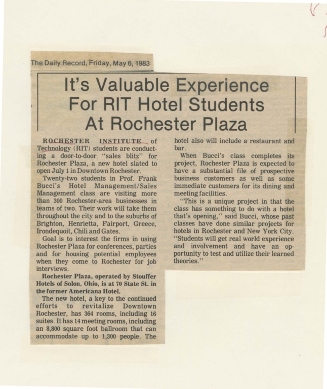 It's valuable experience for RIT hotel students at Rochester plaza