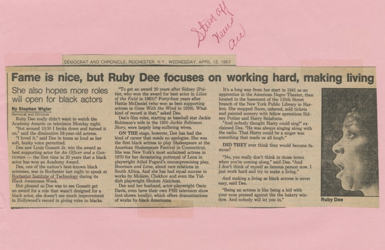 Fame is nice, but Ruby Dee focuses on working hard, making living