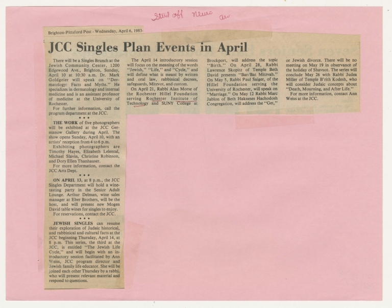 JCC singles plan events in April