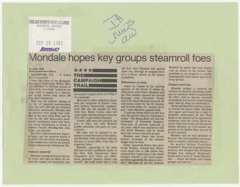 Mondale hopes key groups steamroll foes