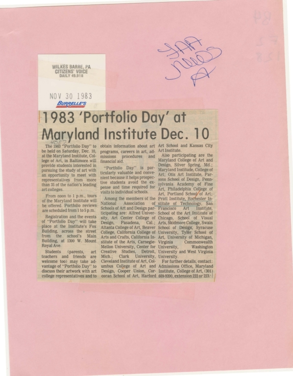 1983 'Portfolio Day' at Maryland Institute Dec. 10
