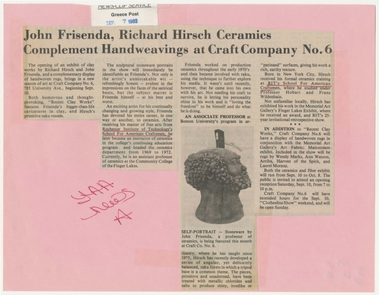 John Frisenda, Richard Hirsch ceramics complement handweavings at Craft Company No. 6