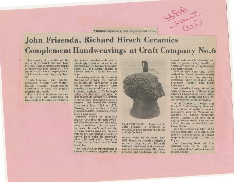 John Frisenda, Richard Hirsch ceramics complement handweavings at Craft Company No. 6