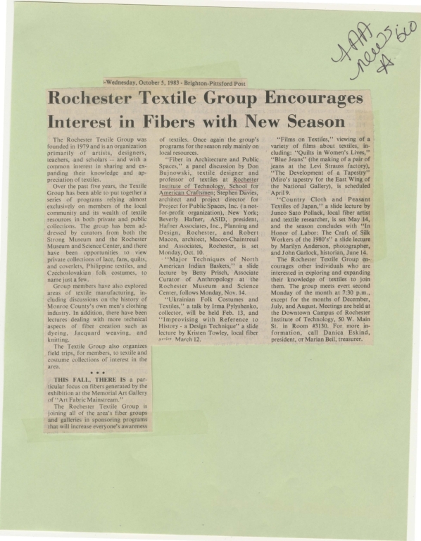 Rochester Textile Group encourages interest in fibers with new season