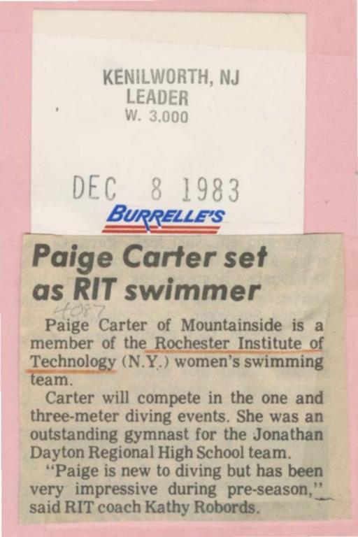 Paige Carter set as RIT swimmer