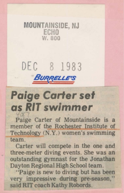 Paige Carter set as RIT swimmer