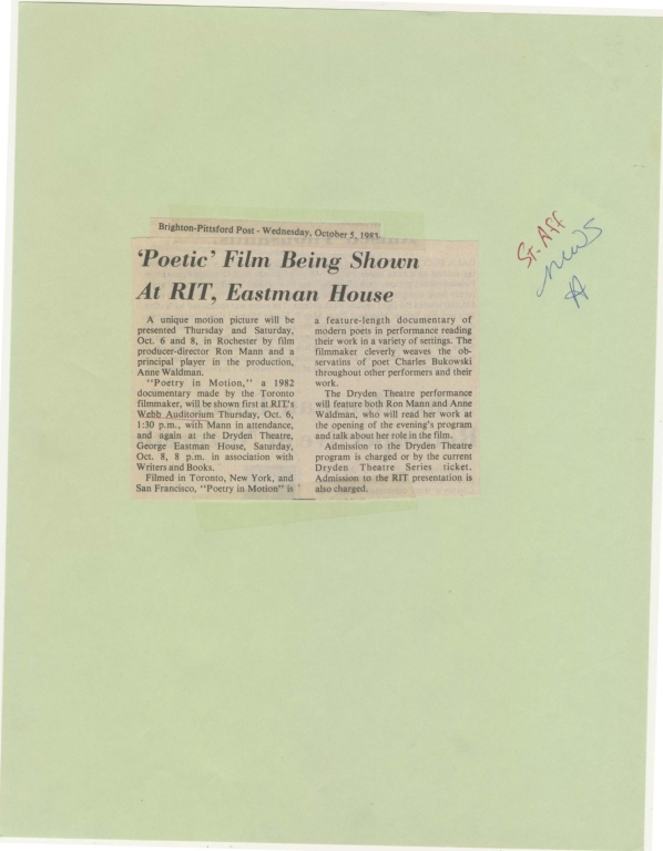 Poetic' film being shown at RIT, Eastman House