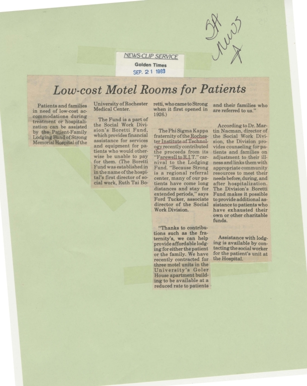 Low-cost motel rooms for patients