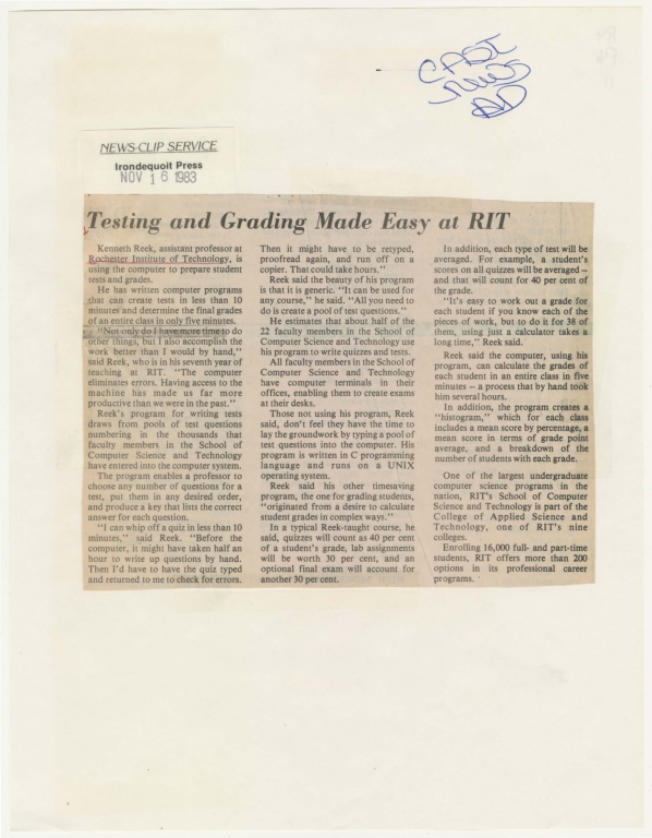 Testing and grading made easy at RIT