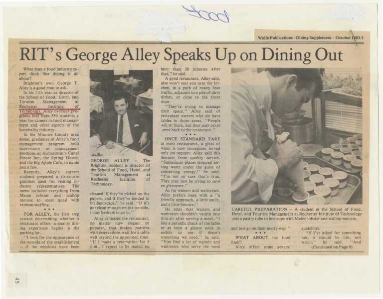 RIT's George Alley speaks up on dining out