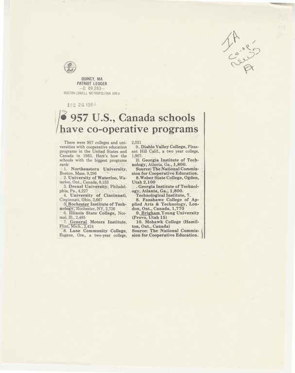 957 U.S., Canada schools have co-operative programs