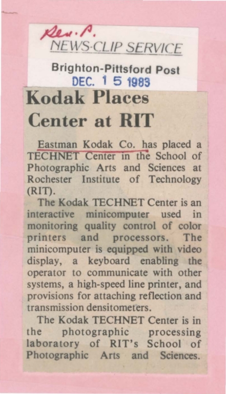 Kodak places center at RIT