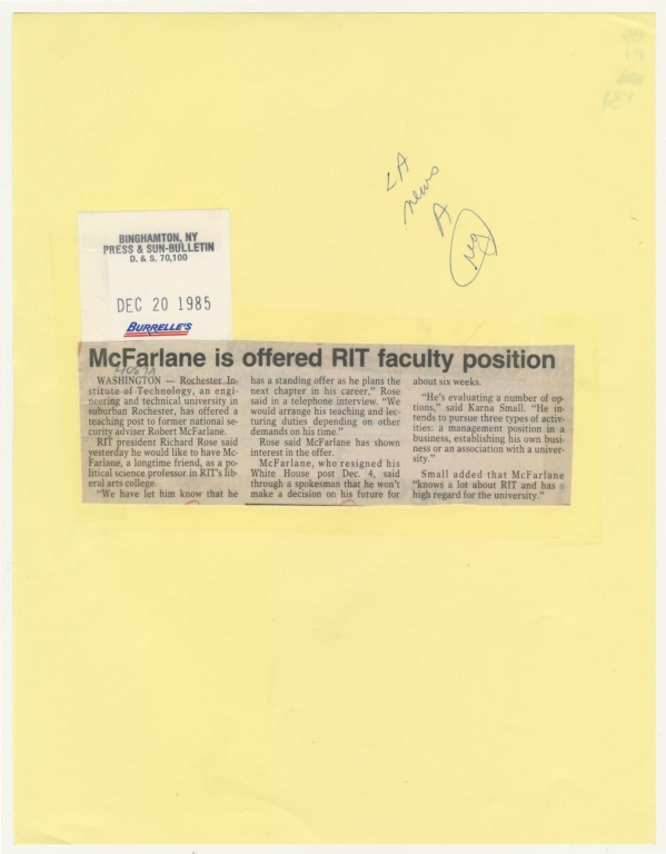 McFarlane is offered RIT faculty position