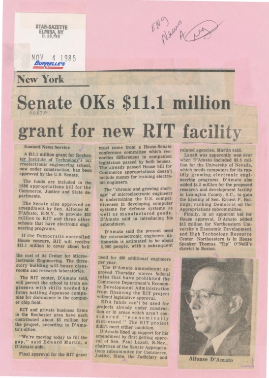 Senate Oks $11.1 million grant for new RIT facility