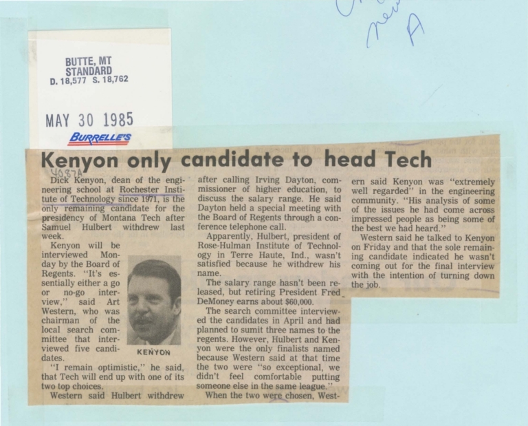 Kenyon only candidate to head Tech