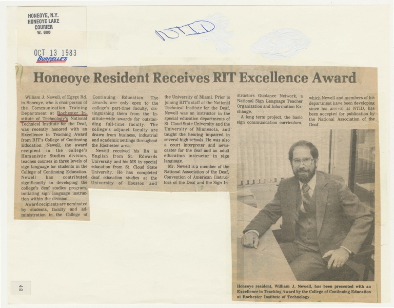 Honeoye resident receives RIT excellence award