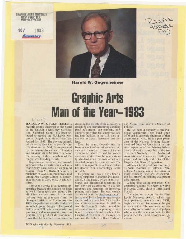 Graphic arts man of the year -- 1983