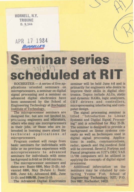 Seminar series scheduled at RIT
