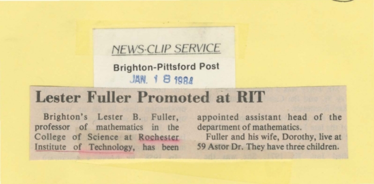 Lester Fuller promoted at RIT