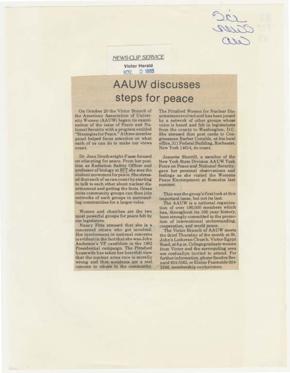AAUW discusses steps for peace