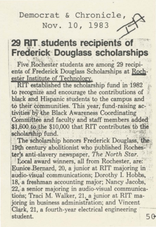 29 RIT students recipients of Frederick Douglass scholarships