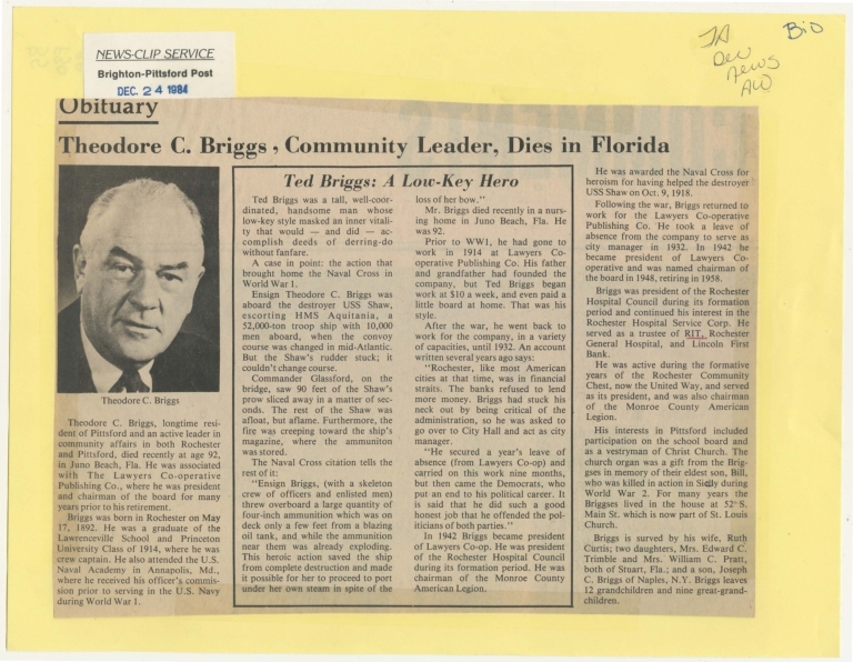 Theodore C. Briggs, community leader, dies in Florida