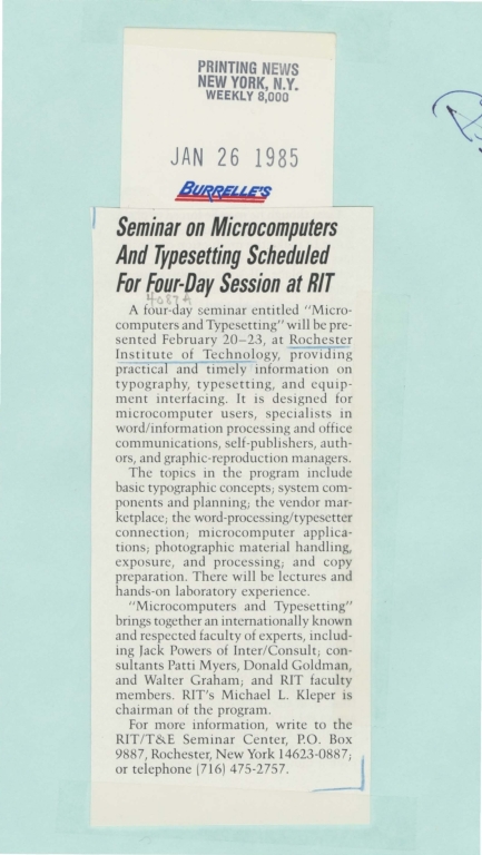 Seminar on microcomputers and typesetting scheduled for four-day session at RIT