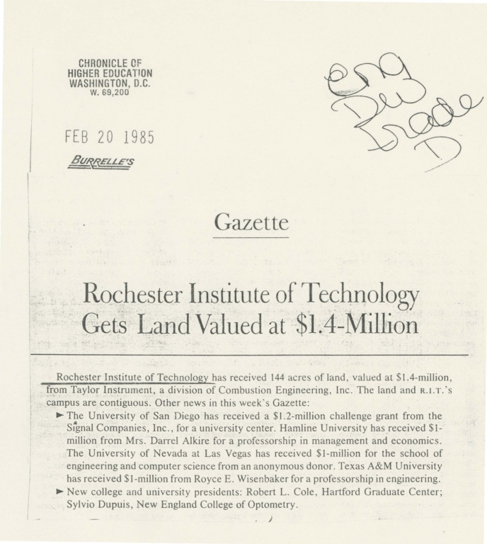 Rochester Institute of Technology gets land valued at $1.4-Million