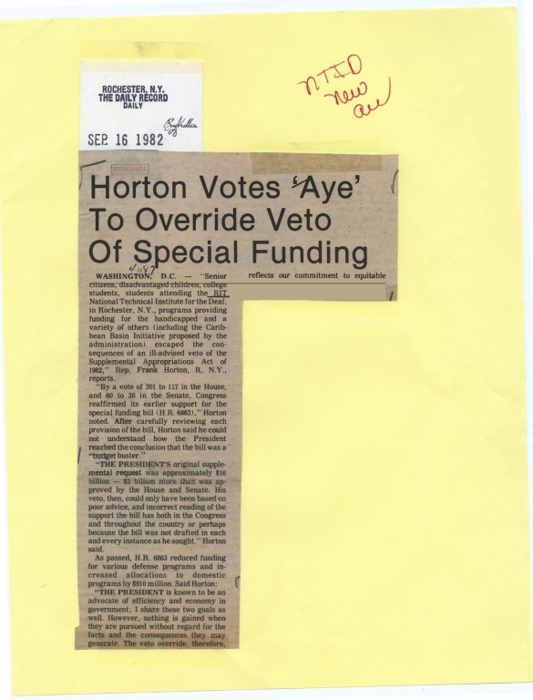 Horton votes 'aye' to override veto for special funding