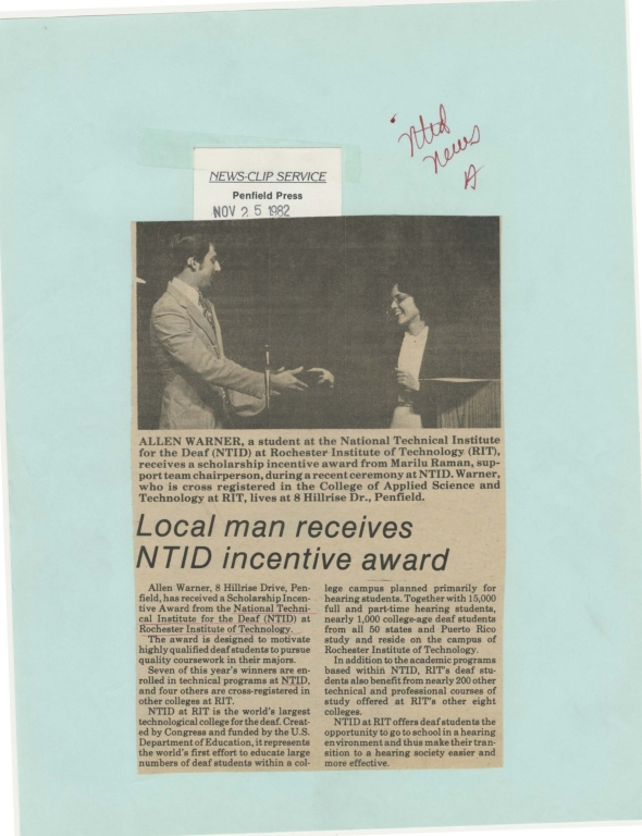 Local man receives NTID incentive award