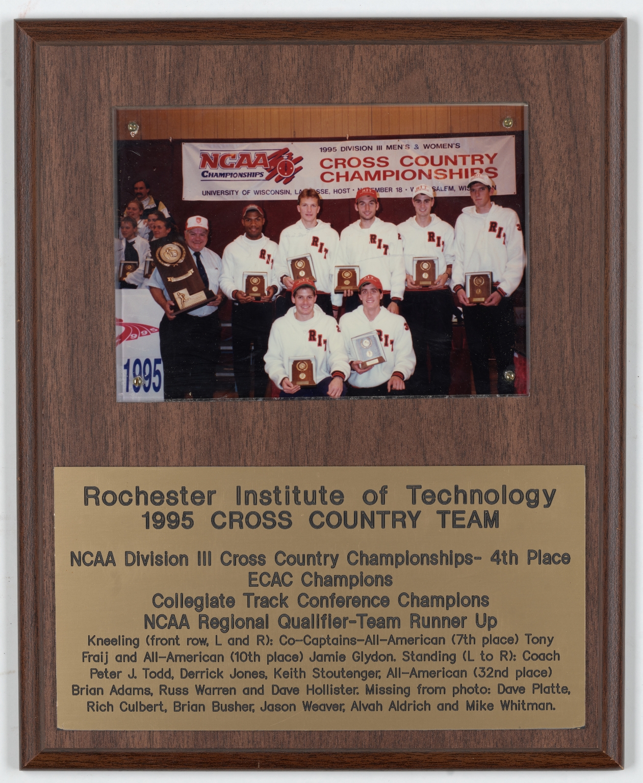 RIT 1995 Cross Country team plaque