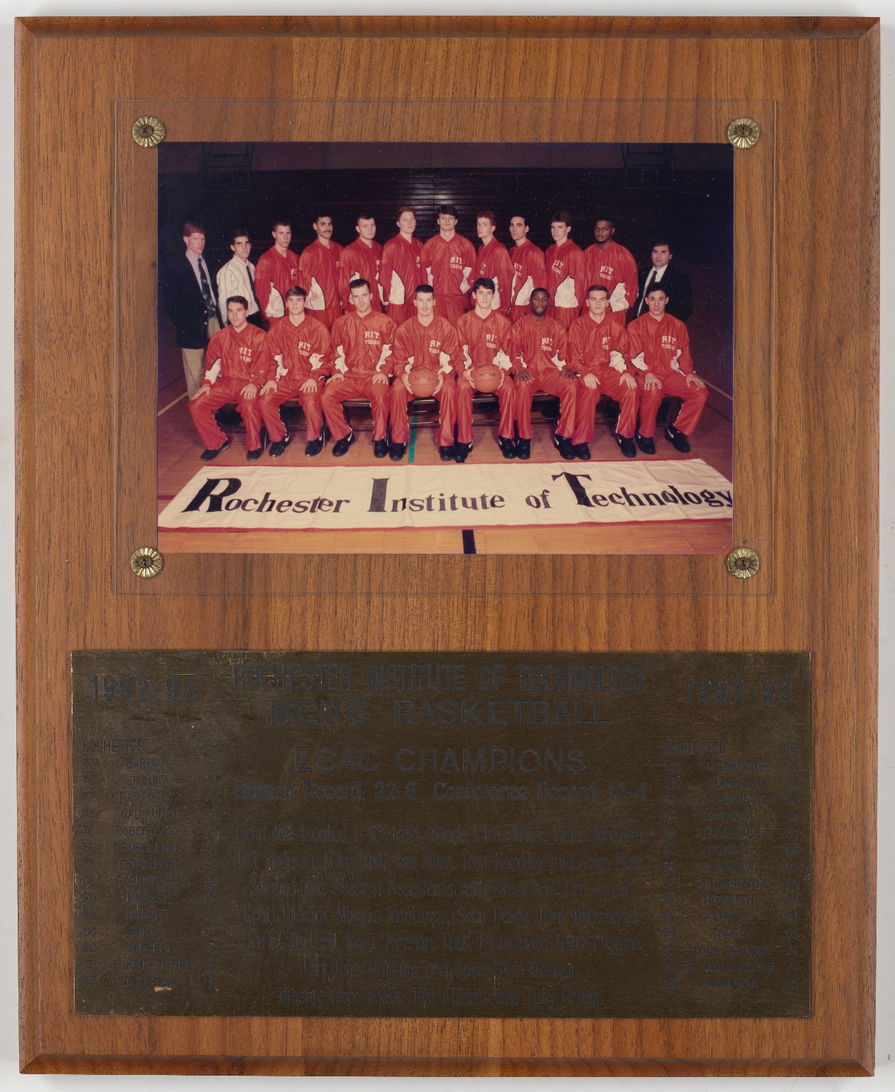 RIT 1992-1993 Men's Basketball team plaque