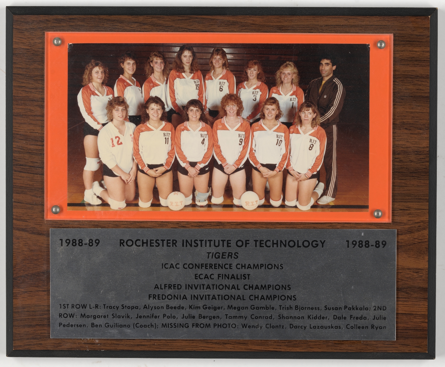 RIT 1988-89 Women's Volleyball team plaque